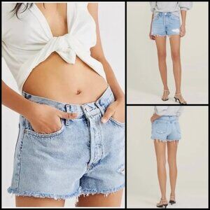 Agolde Parker Cutoff Distressed Lightwash High Rise Raw Hem Denim Shorts Size 28